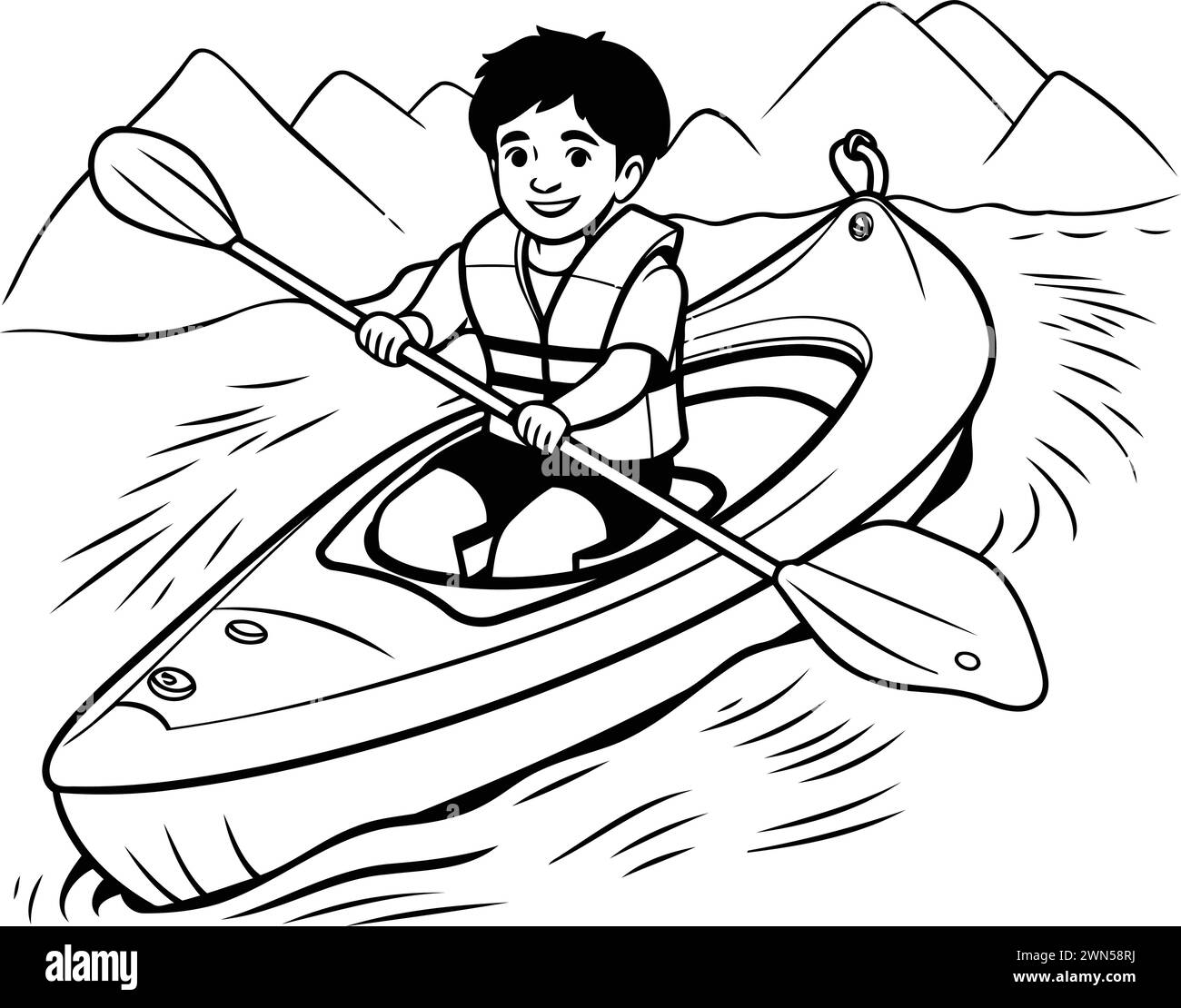 Illustration of a young man in a kayak. Vector illustration Stock ...