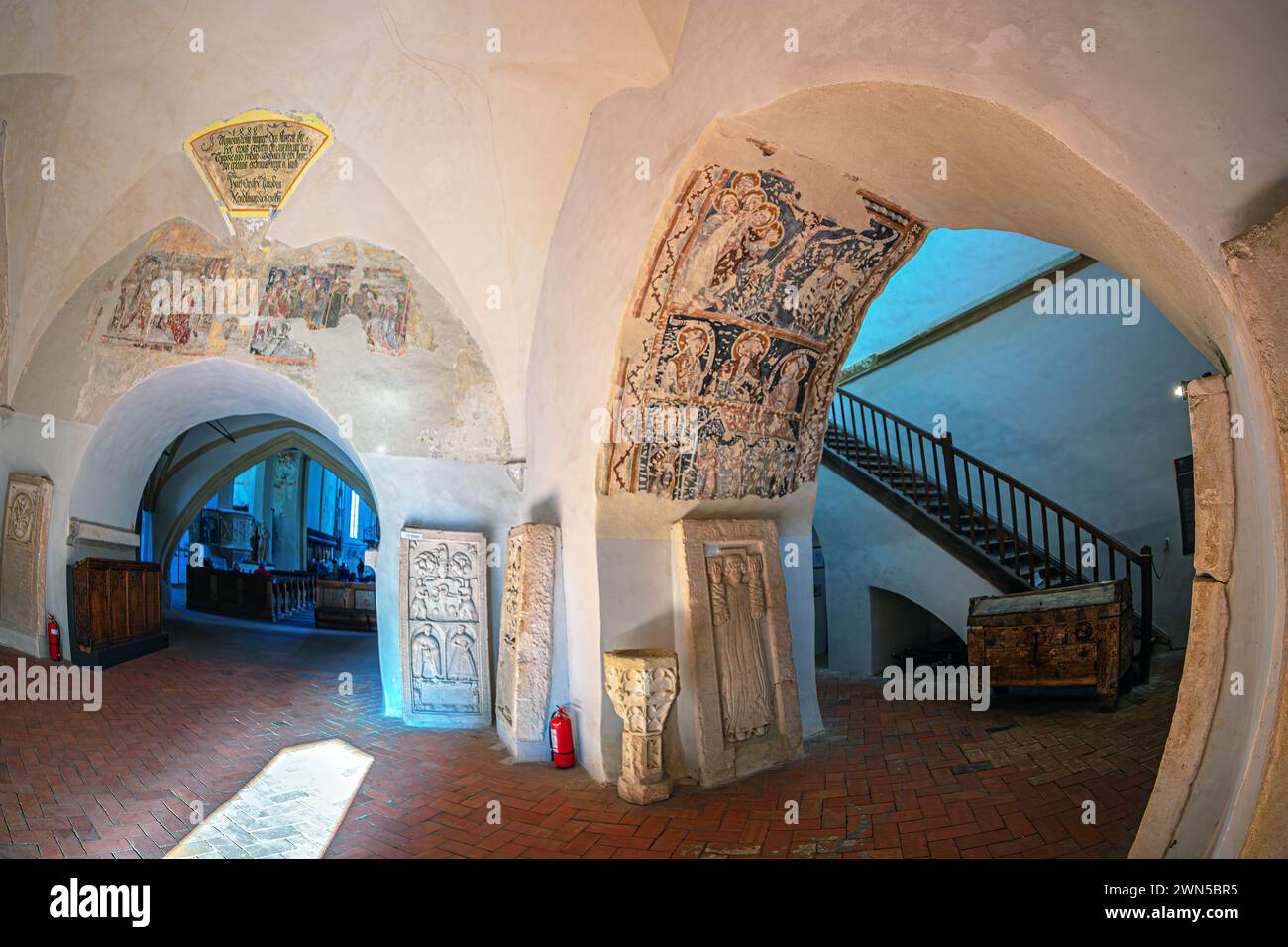 SIGHISOARA, ROMANIA - SEPT. 3,2021: Interior of the Church on the hill, an evangelical church built between 1345-1525. Dedicated to St. Nicholas. Stock Photo