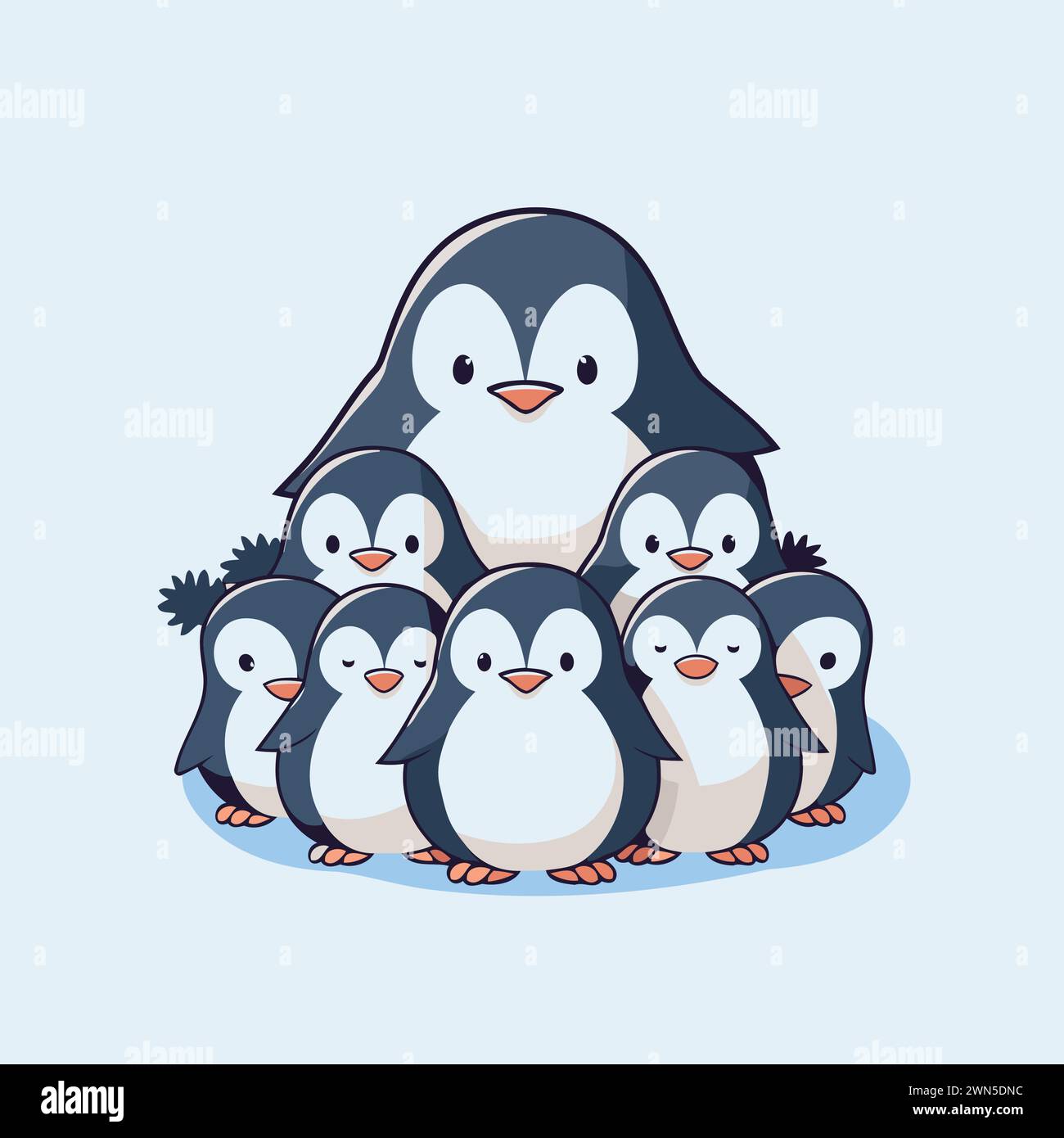 Cute penguins. Vector illustration in cartoon style on blue background