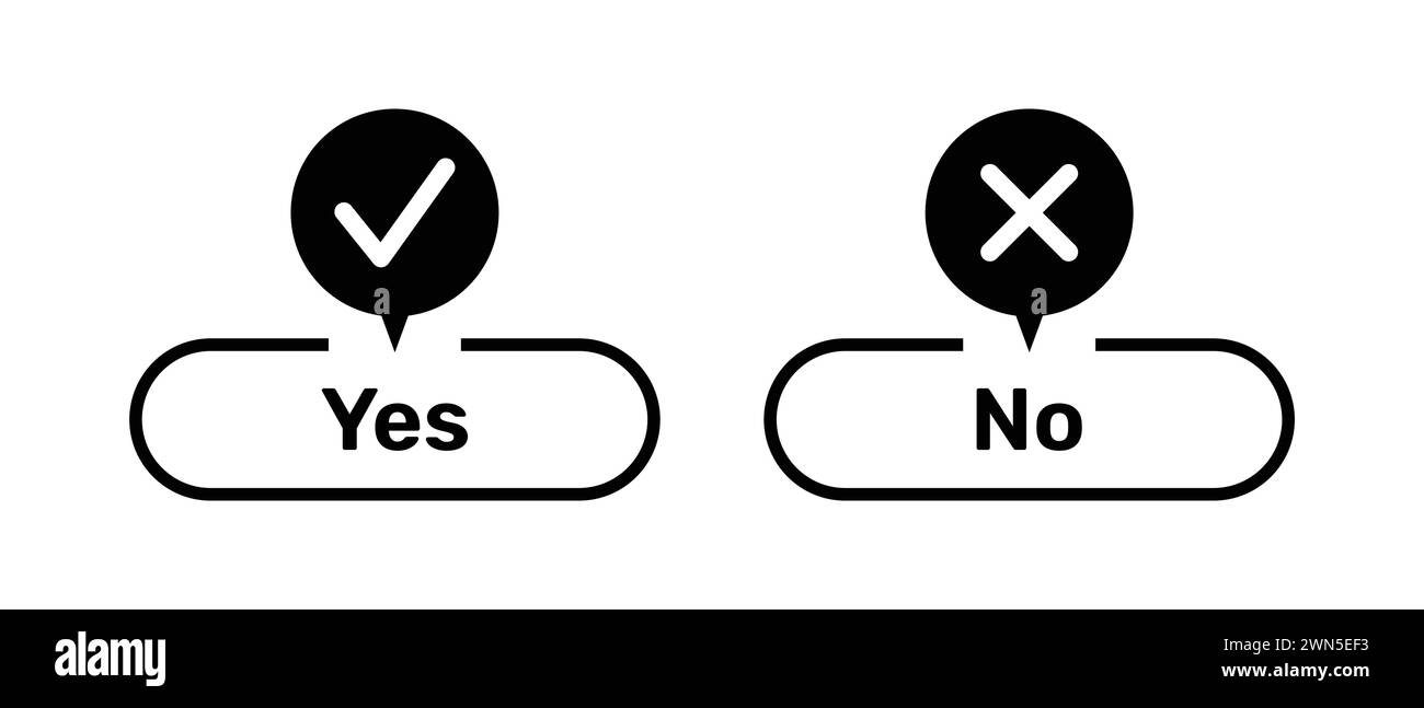 Right and Wrong symbols with Yes and No buttons black color. Yes and No buttons with right and wrong symbols. Check box icon with tick and cross  icon Stock Vector