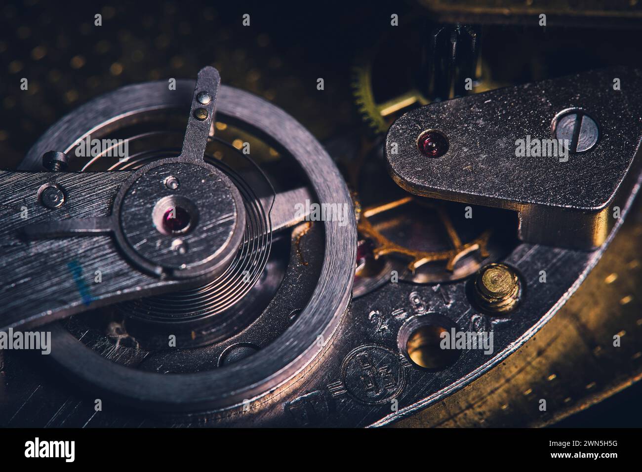 Macro view of gears in an old wall clock mechanism stock photo alamy