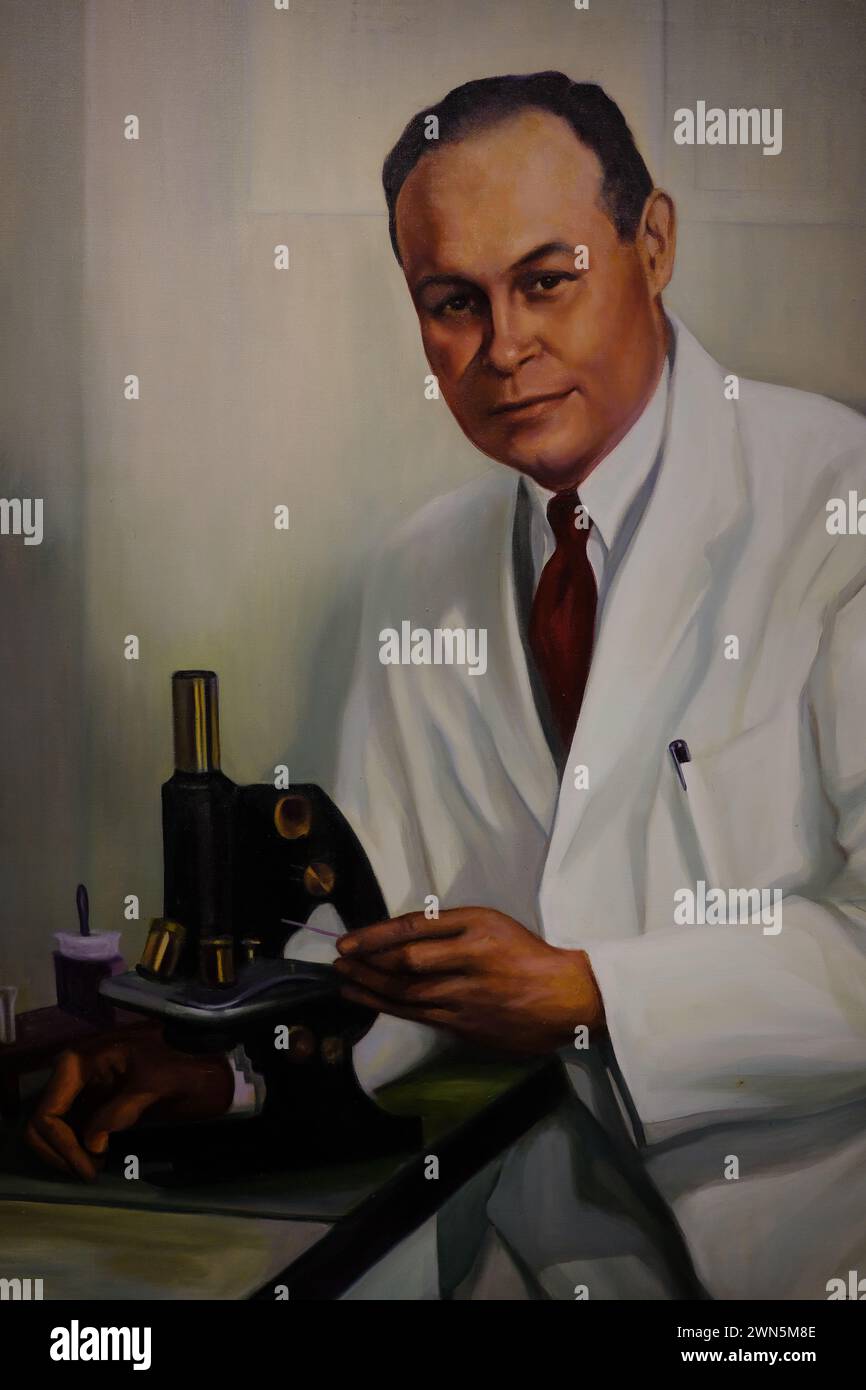 The portrait of African-American Dr.Charles R.Drew the pioneer of blood preservation and storage by Betsy Graves Reyneau display in National Portrait Gallery.Smithsonian American Art Museum.Washington DC.USA Stock Photo