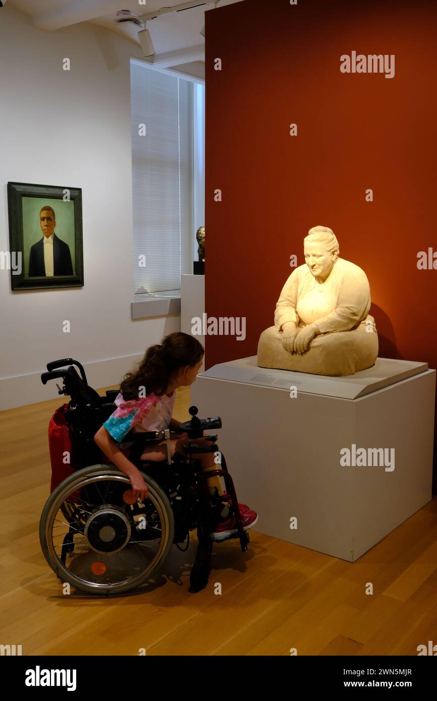 A terra cotta statue of American expatriate writer Gertrude Stein display in National Portrait Gallery.Smithsonian Institution.Washington DC.USA Stock Photo