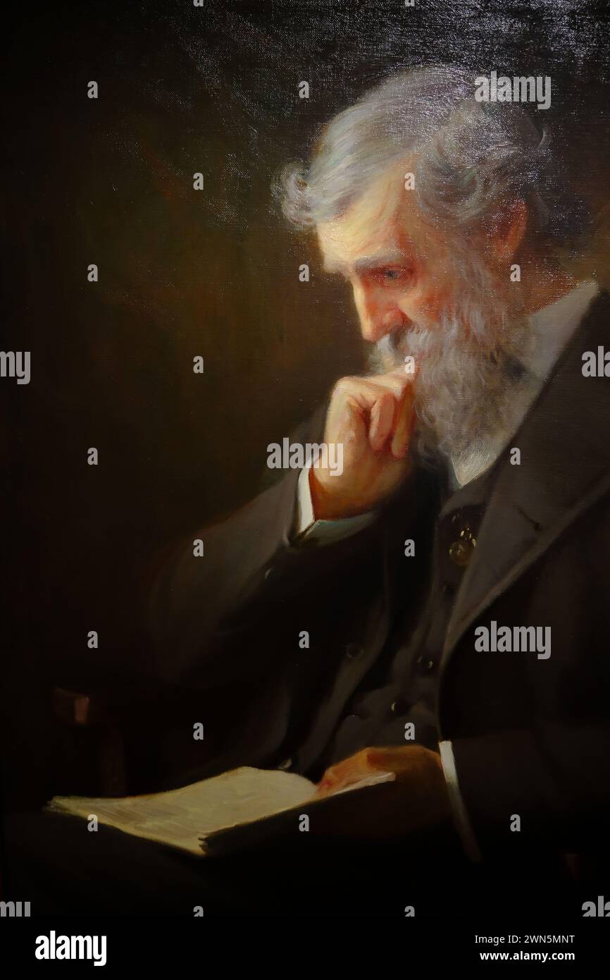 The portrait of John Muir painted by America painter Orlando Rouland display in National Portrait Gallery.Washington DC.USA Stock Photo