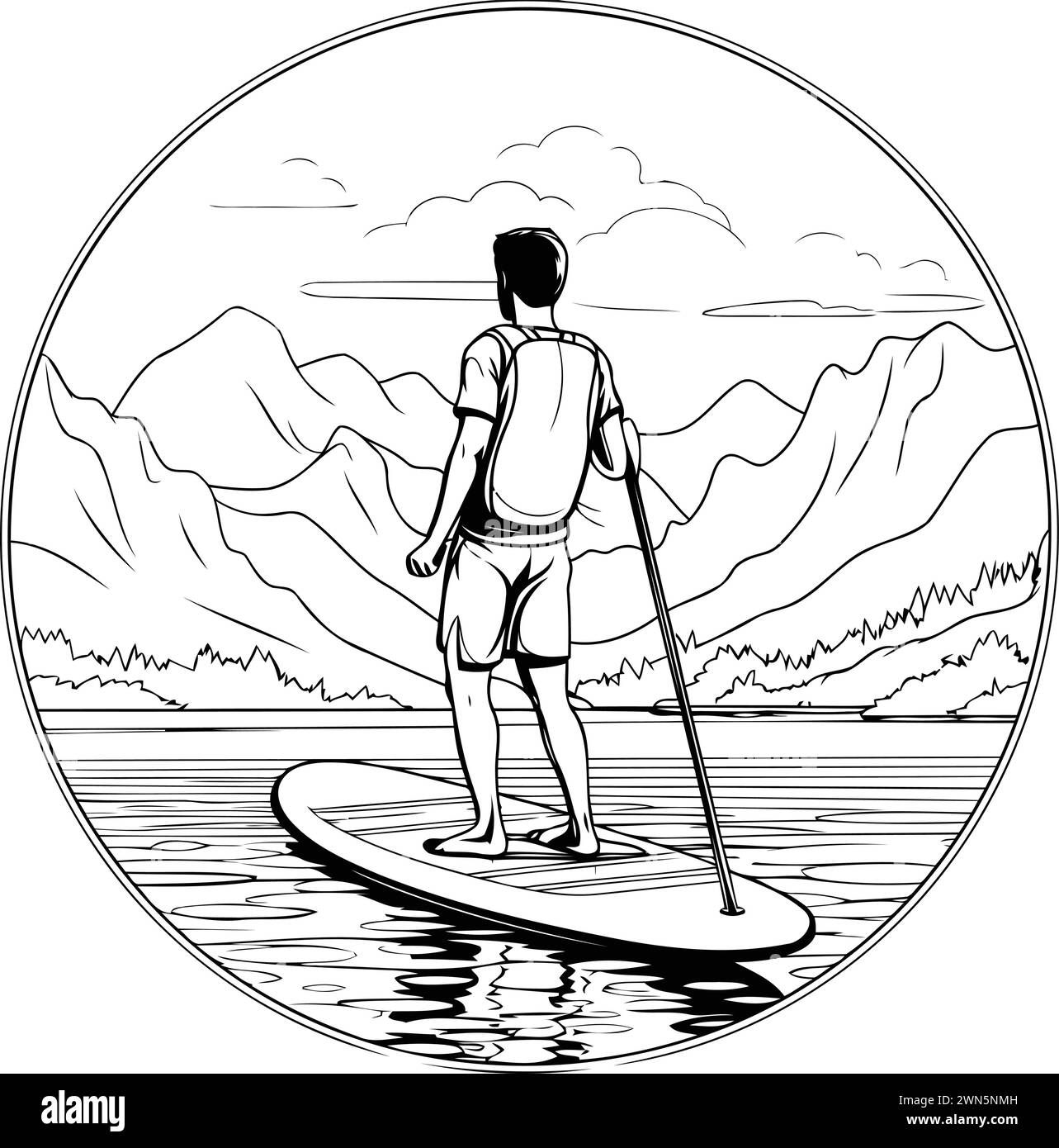 Stand up paddle board. Stand up paddleboarding. Vector illustration. Stock Vector