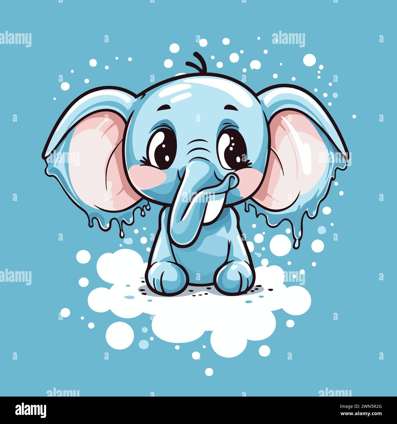 Cute cartoon elephant on a blue background with clouds. Vector ...
