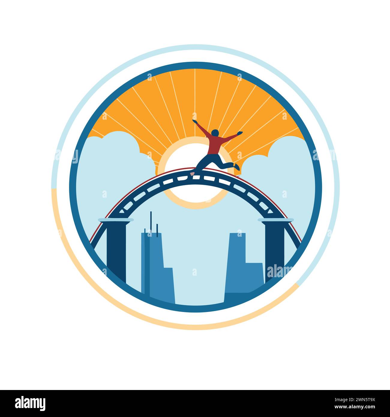 Skateboarder jumping over the bridge. Skateboarding concept. Vector