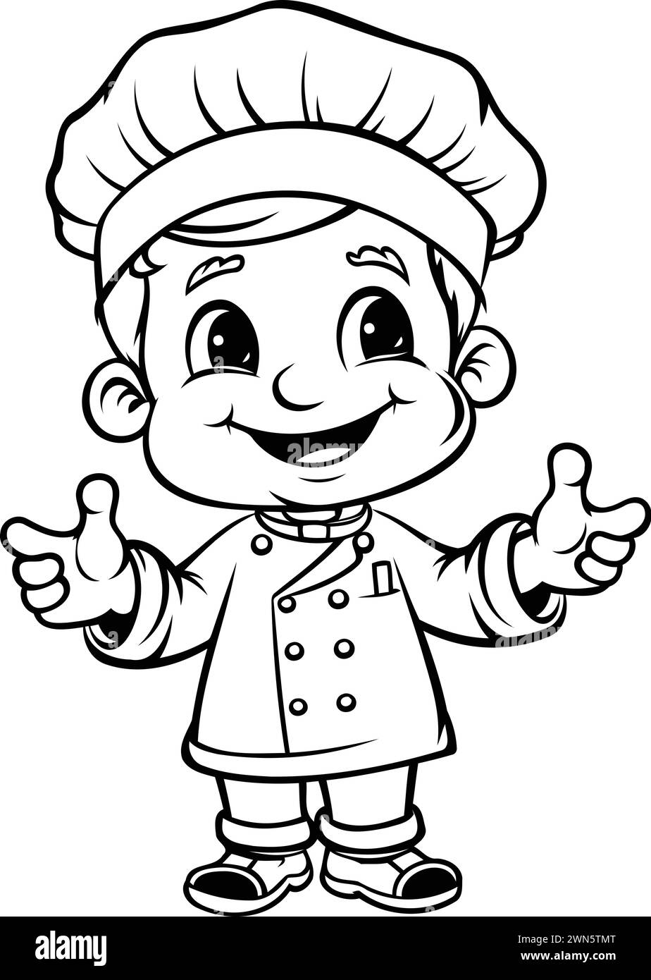 Chef Cartoon Mascot Character Vector Illustration for Coloring Book Stock Vector