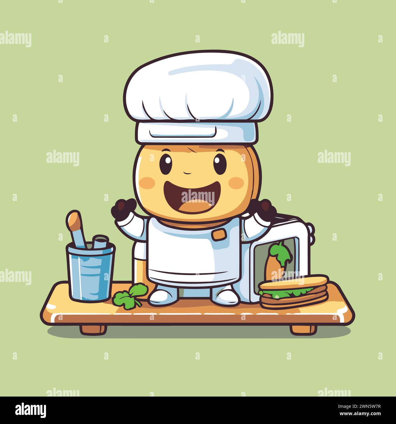 Chef cookie character cartoon vector illustration. Cute chef cookie mascot. Stock Vector