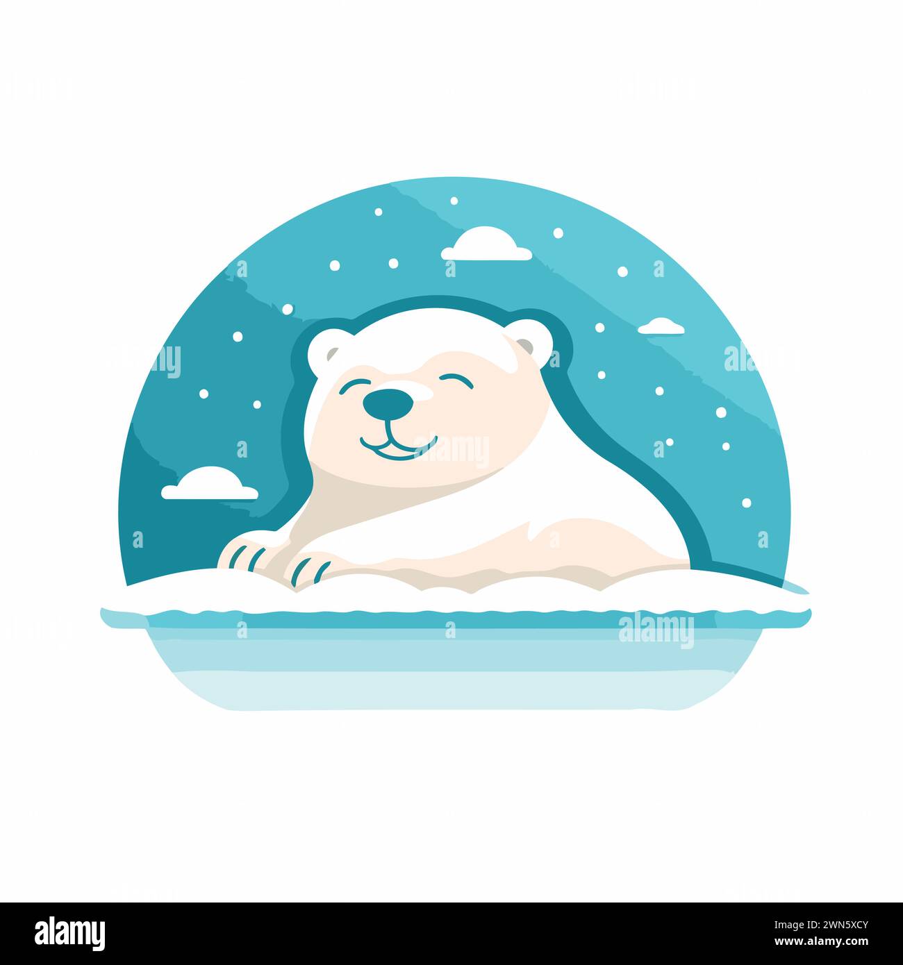 Polar bear in the snow. Vector illustration in flat style. Stock Vector