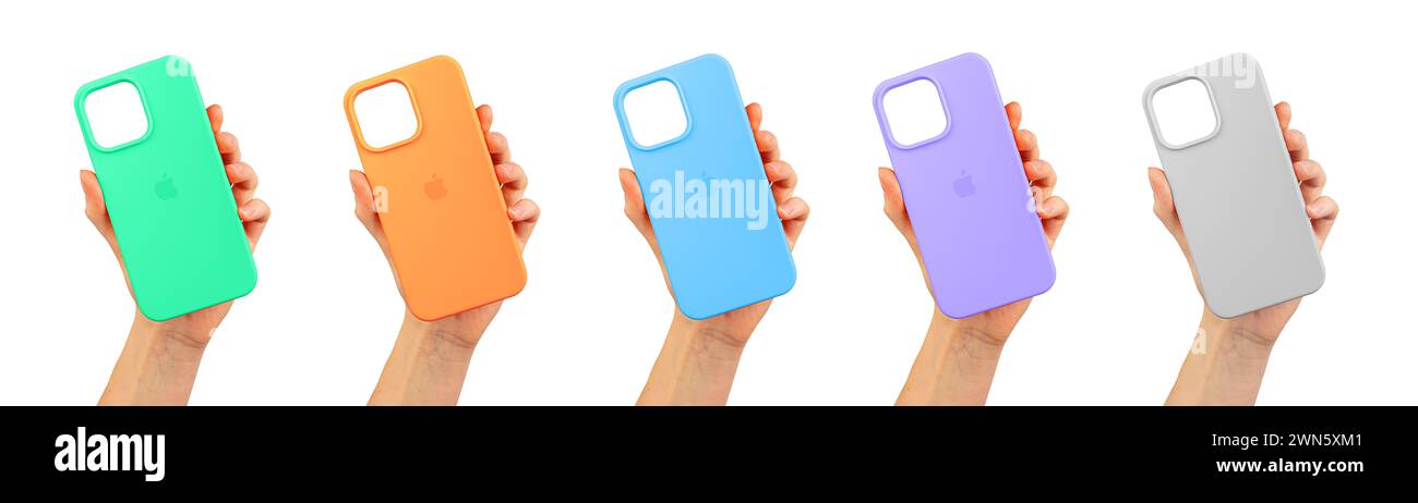 Berlin Germany January 21 2024 Phone case mockup set, silicon bright ...