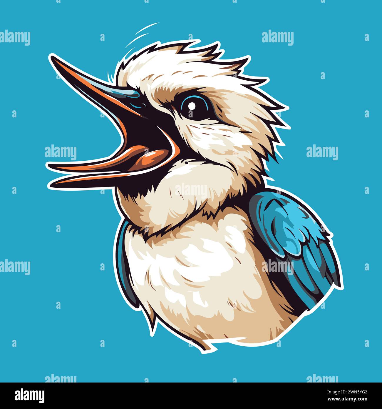 Kookaburra bird with open mouth. Vector illustration. Stock Vector