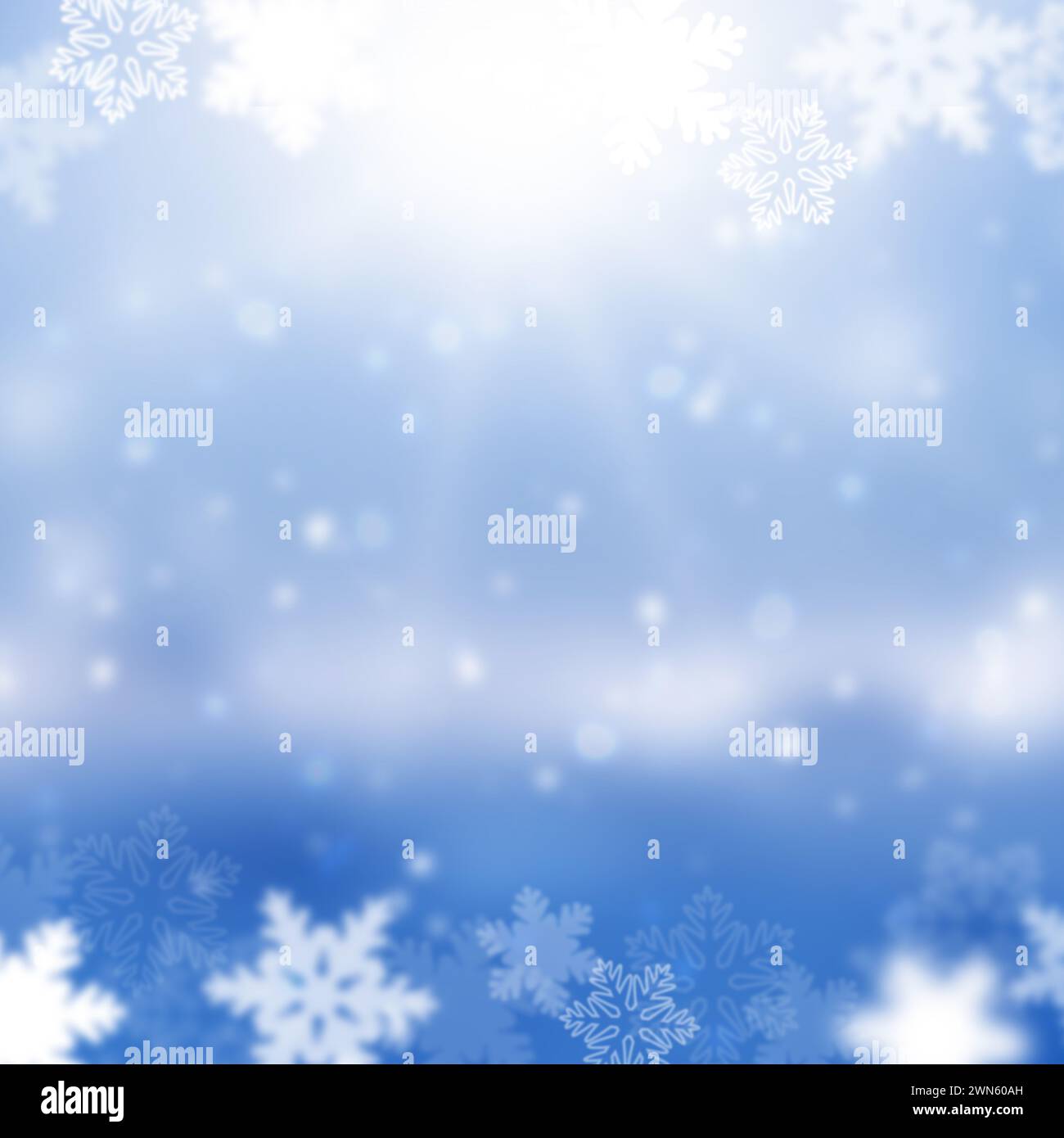 Winter Background with Falling Snow . Cold winter Christmas and New Year background. Snowflakes fly in the rays of the winter sun. Shining  blurred ba Stock Photo
