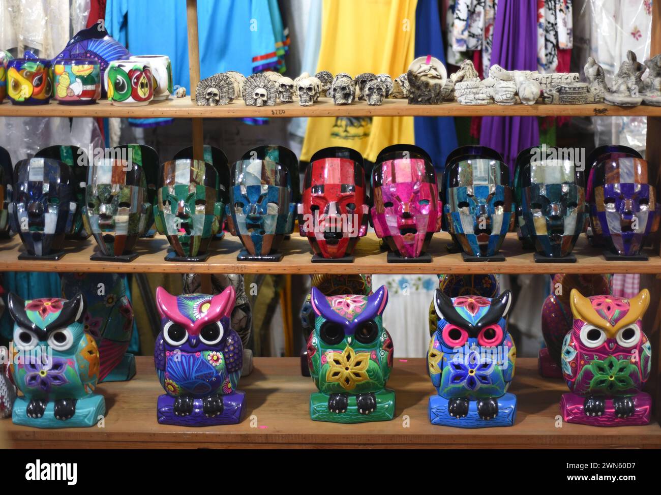 Souvenir sculptures in a shop in Puerto Escondido, Oaxaca, Mexico Stock Photo