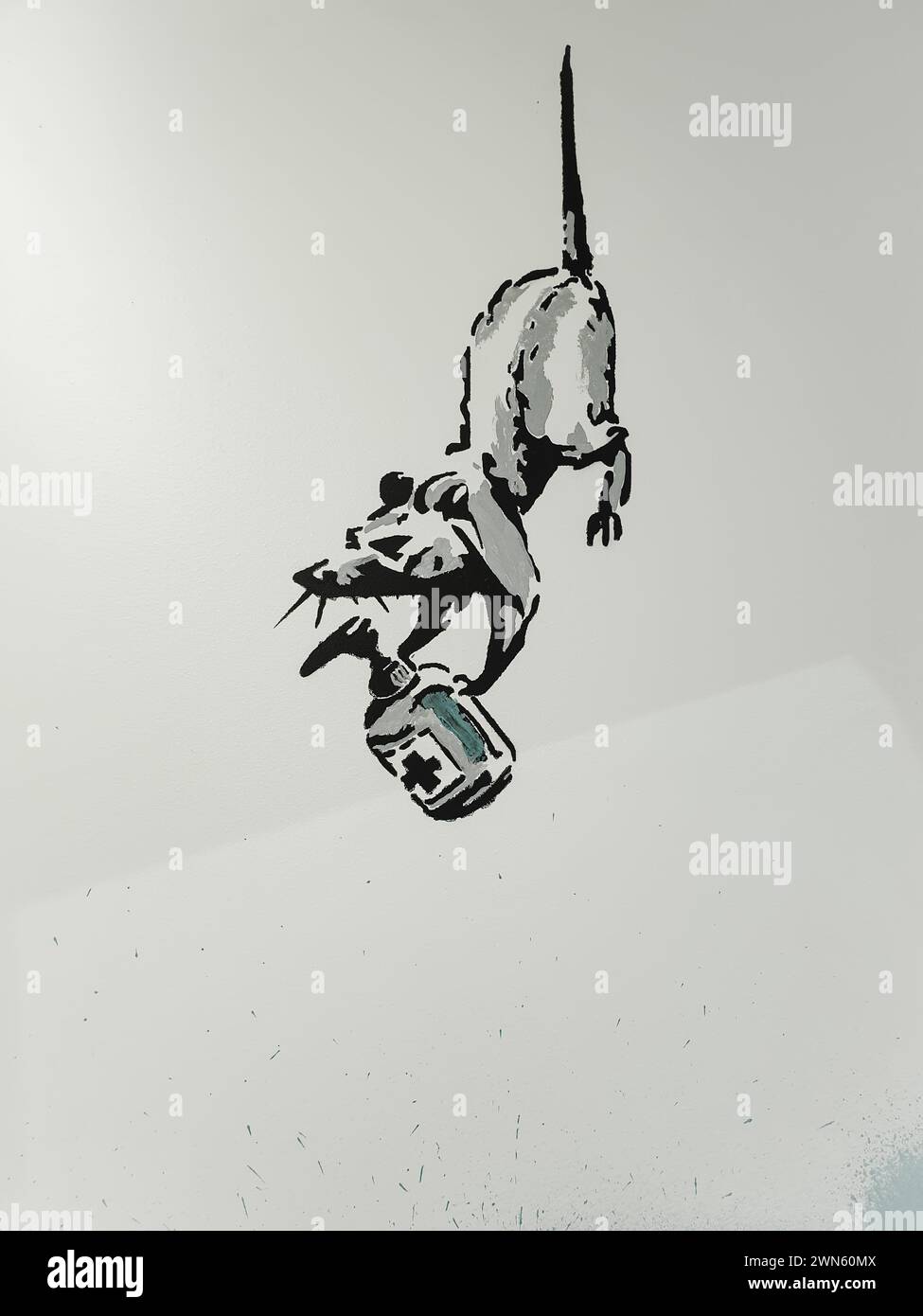 Artwork „Corona virus rat“ by Banksy in the exhibition „The Mystery of ...