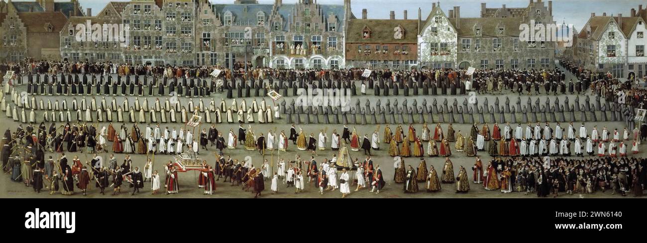 Van Alsloot Denis - Fiestas del Ommegang en Bruselas, procesión de Nuestra Señora de Sablón (1616) Stock Photo