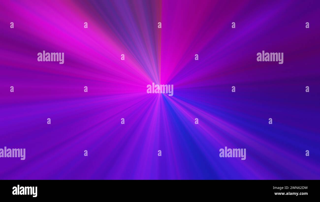 Pink, purple and blue starburst effect or light trails moving to infinity. Abstract high resolution full frame technology background with copy space. Stock Photo