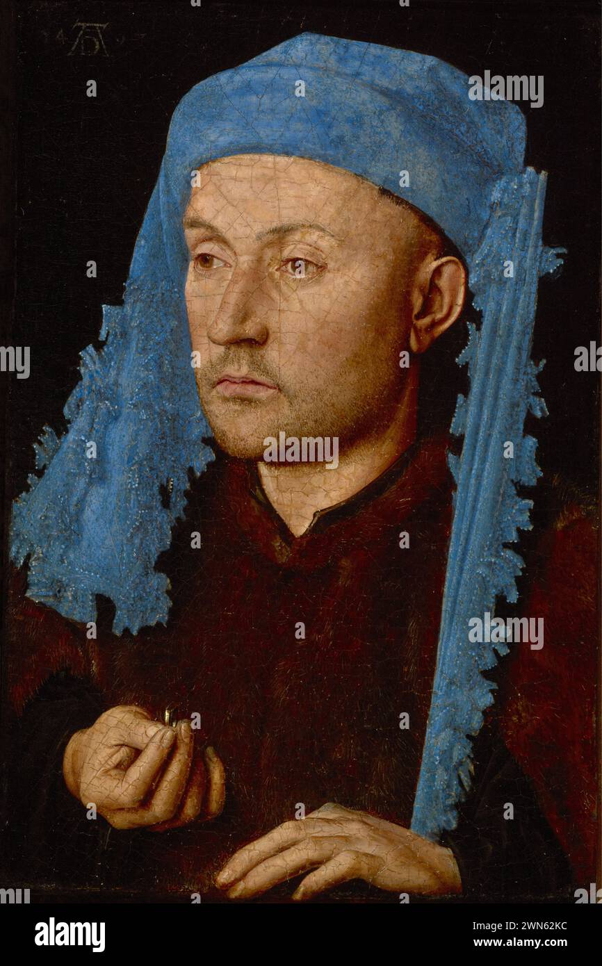 Van Eyck Jan - Portrait of a Man with a Blue Chaperon (olio su tavola 22.5 × 16.6 cm) Stock Photo