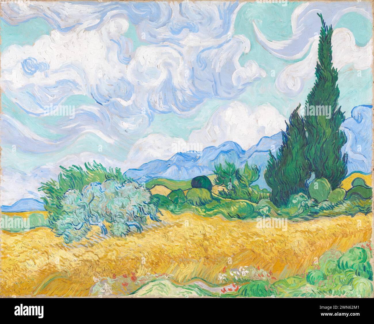 Van Gogh Vincent - A Wheatfield with Cypresses (1889) Stock Photo