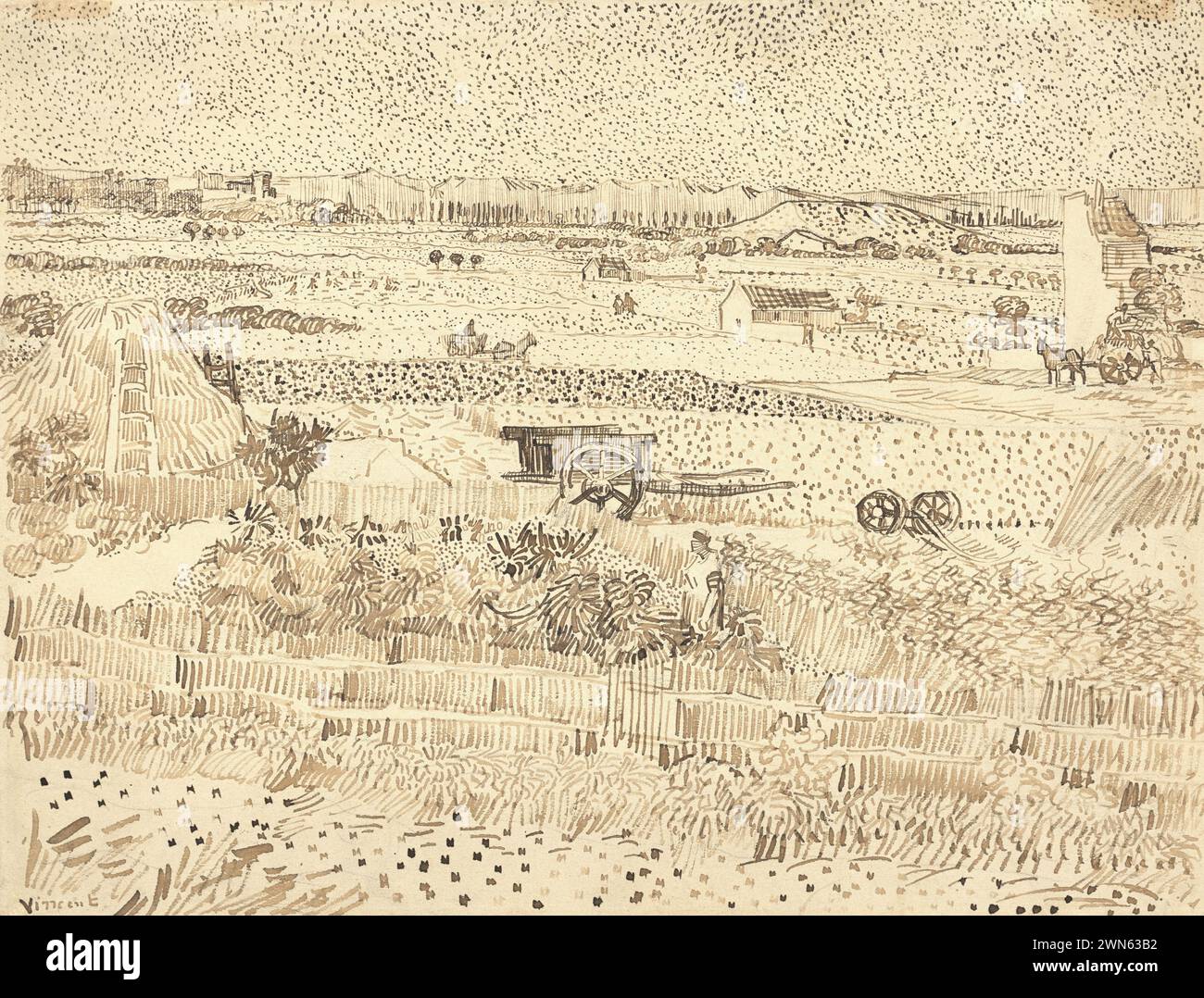 Van Gogh Vincent - Harvest, The Plain of La Crau (1888) Stock Photo