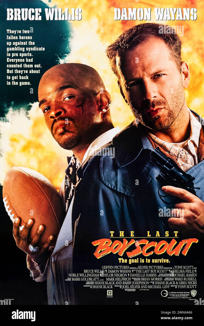 The Last Boy Scout (1991) directed by Tony Scott and starring Bruce Willis, Damon Wayans and Chelsea Field. A down and out cynical detective teams up with a down and out ex-quarterback to try and solve a murder case involving a pro football team and a politician. US one sheet poster ***EDITORIAL USE ONLY***. Credit: BFA / Warner Bros Stock Photo