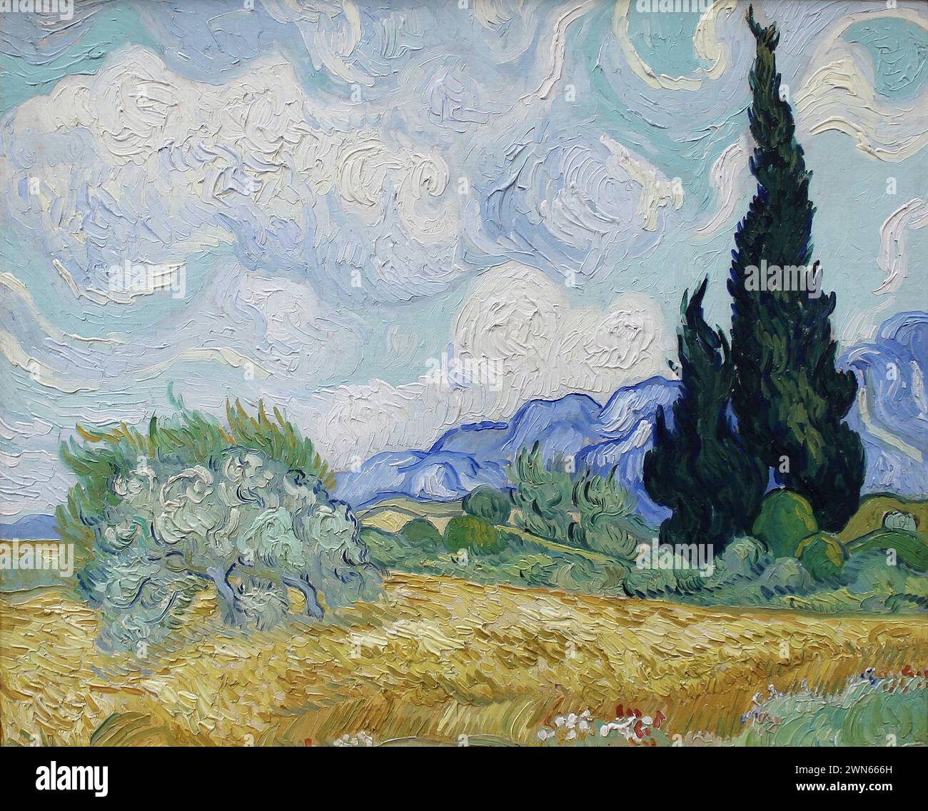 Van Gogh Vincent - Wheatfield with Cypresses (1889) Stock Photo