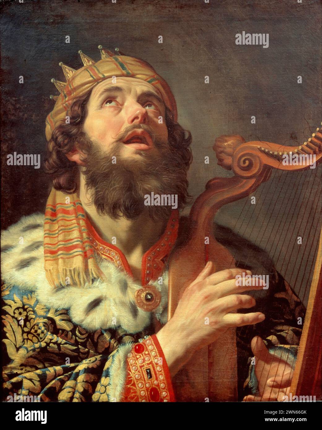 King David playing the harp 1622 by Gerard van Honthorst Stock