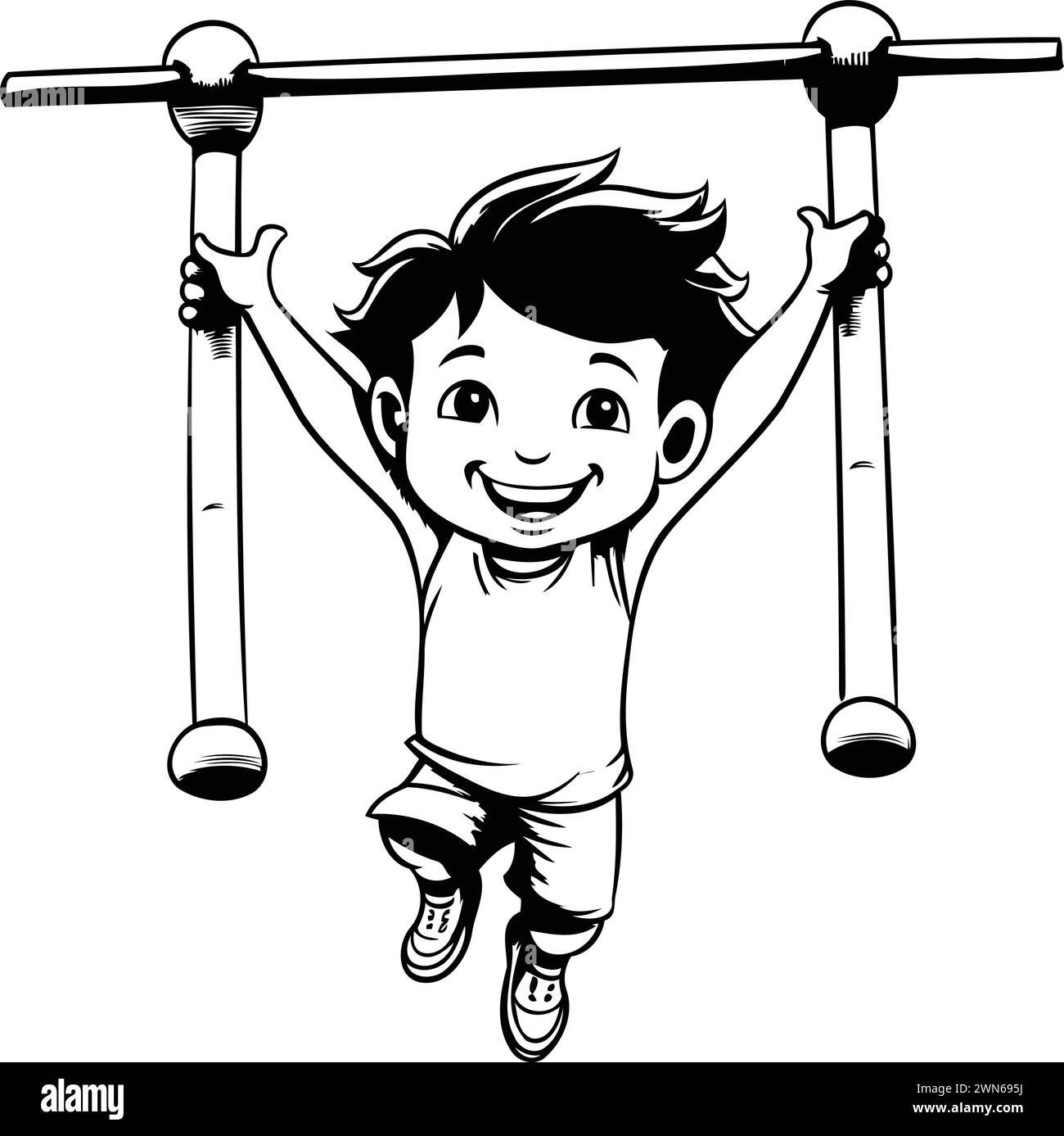 Vector illustration of a boy doing pullups on a horizontal bar Stock