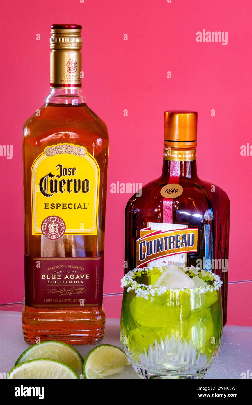 Jose Cuervo Tequila is excellent for making margarita cocktails, USA Stock Photo