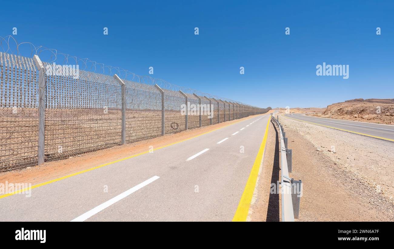 Negev desert, Israel - February 29, 2024 - Israels border with Egypt in the Negev desert. Stock Photo