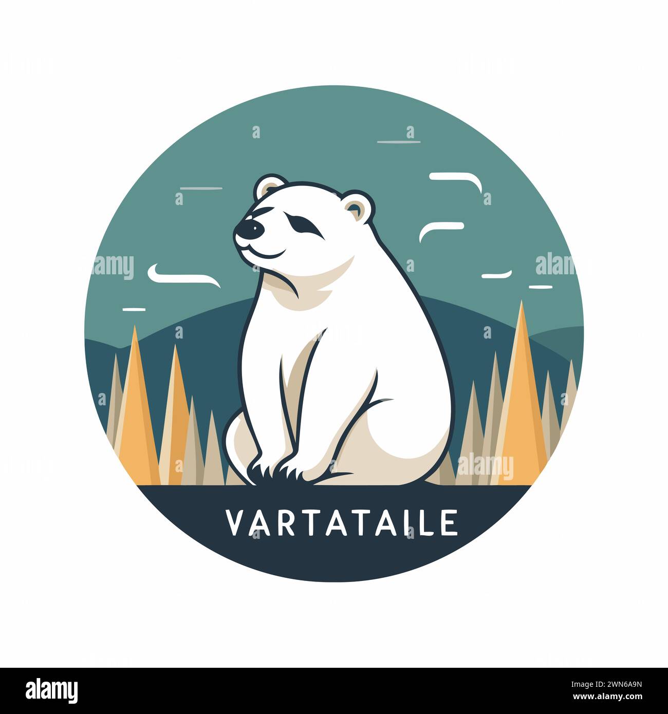 Vector illustration of a polar bear on the background of the forest ...
