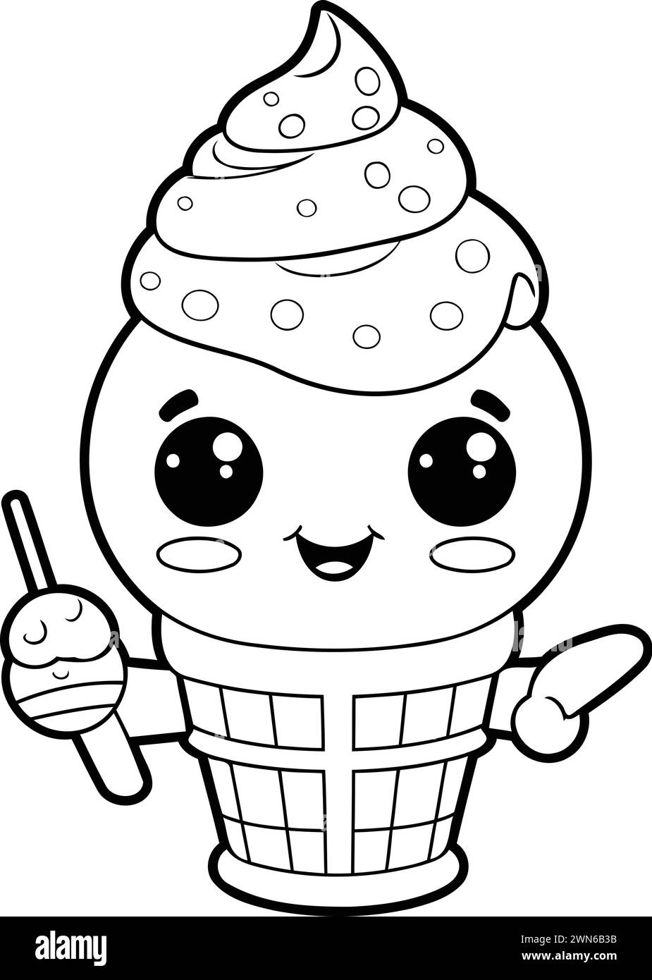 Coloring book for children: ice cream in a waffle cone Stock Vector