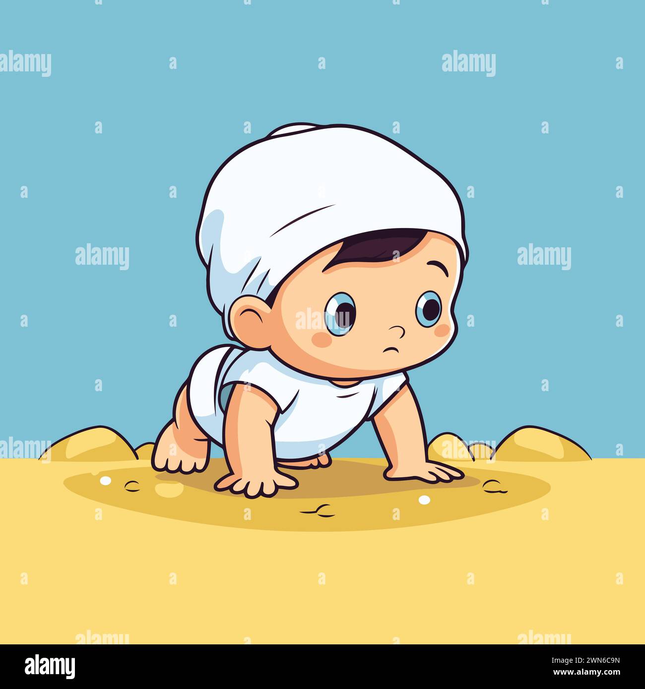 Cute baby boy crawling on the sand. Vector cartoon illustration Stock ...