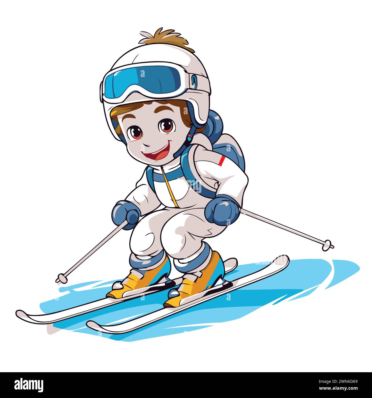 Skiing boy. Cartoon vector illustration isolated on white background ...