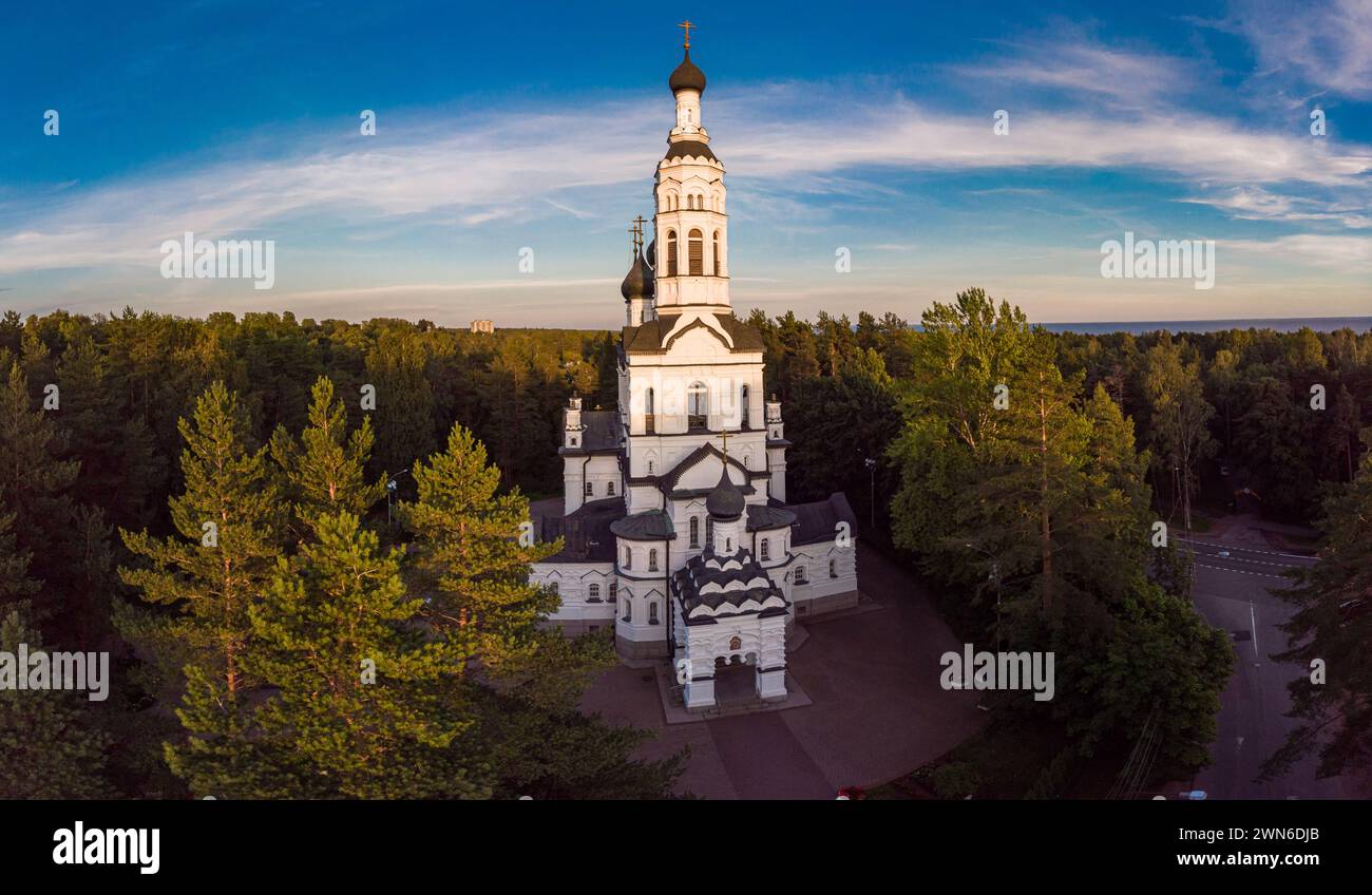 Aerial panoramic top view to Church of the Kazan Icon of the Mother of ...