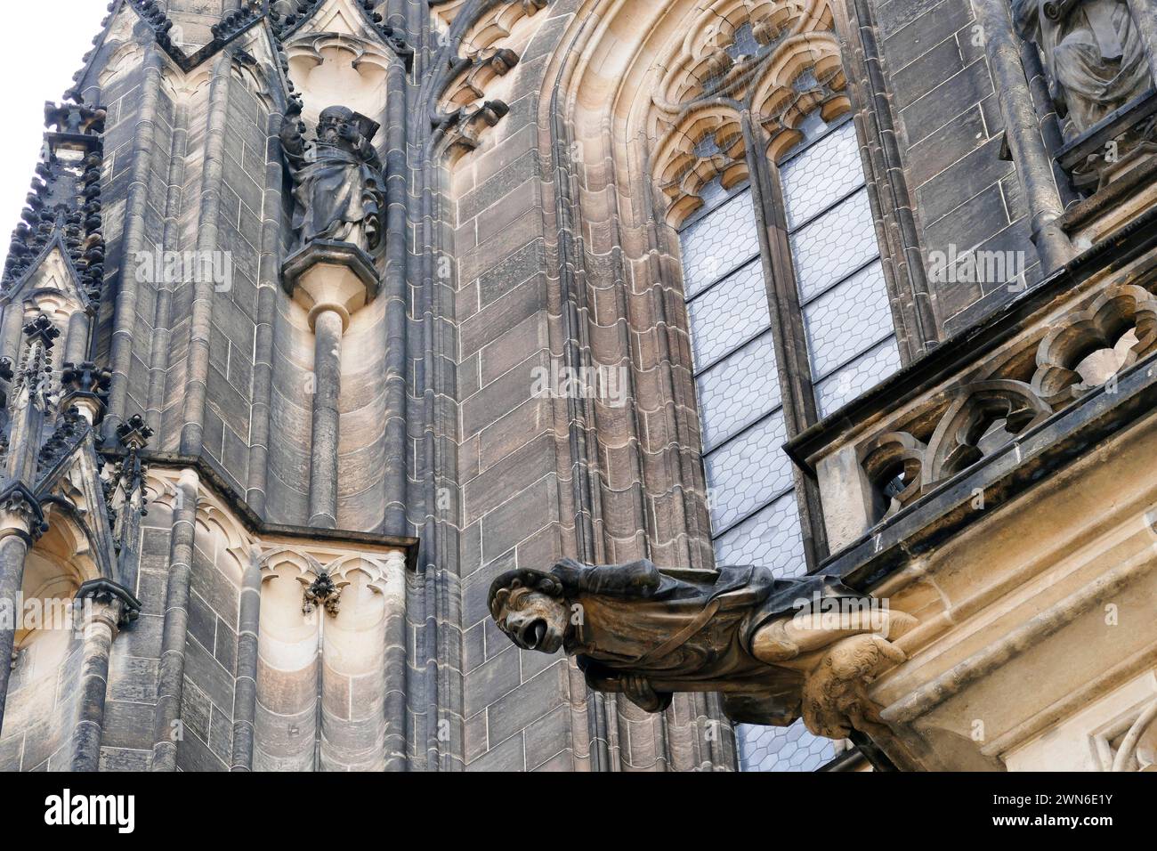 Prague Castle - Gargoyles on Gothic architecture of st. Vitus cathedral. Czech Republic Stock Photo