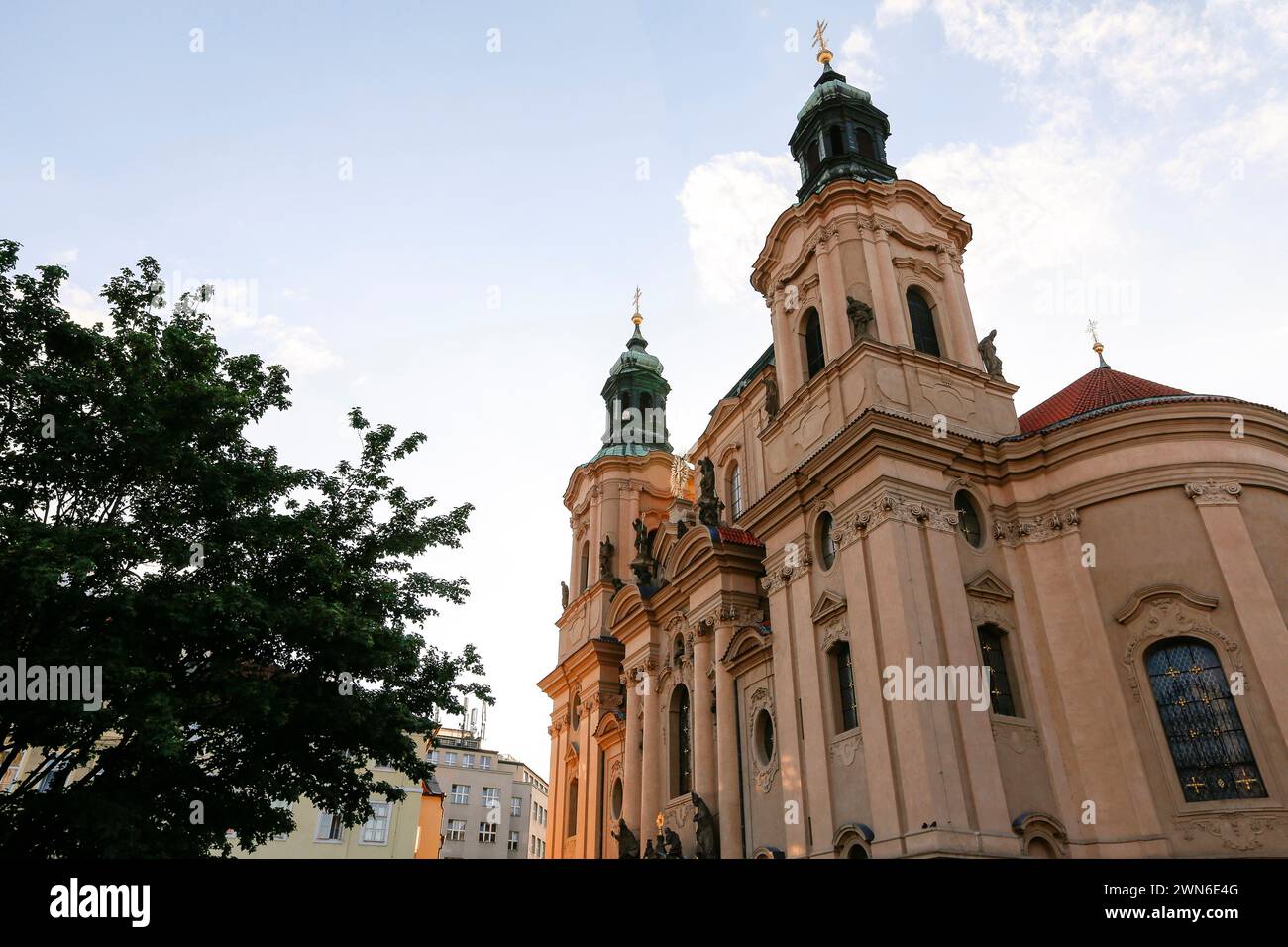The Church of Saint Nicholas is a Late-Gothic and Baroque church in the Old Town of Prague Stock Photo