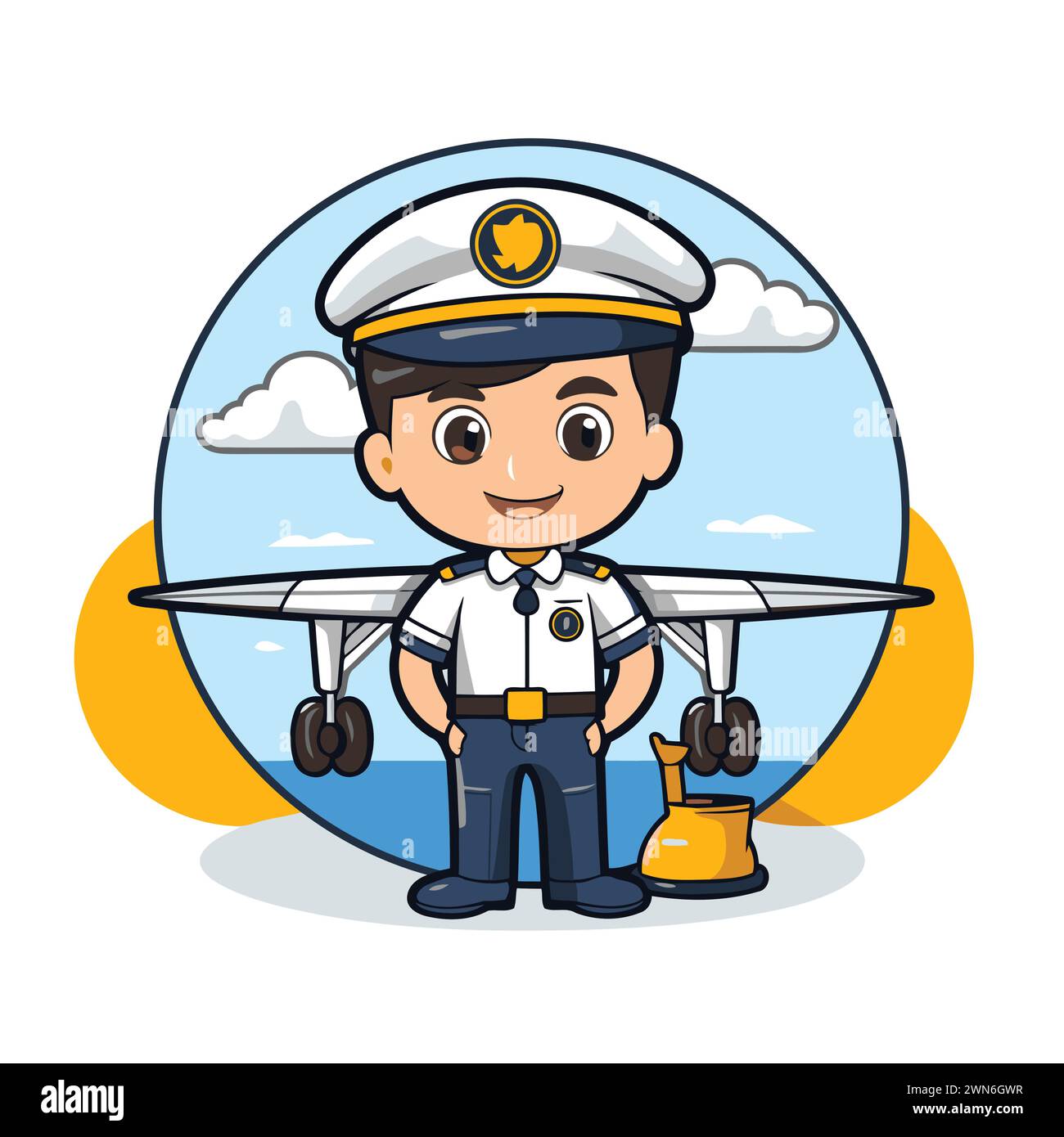 Airplane pilot with helmet and uniform cartoon vector illustration