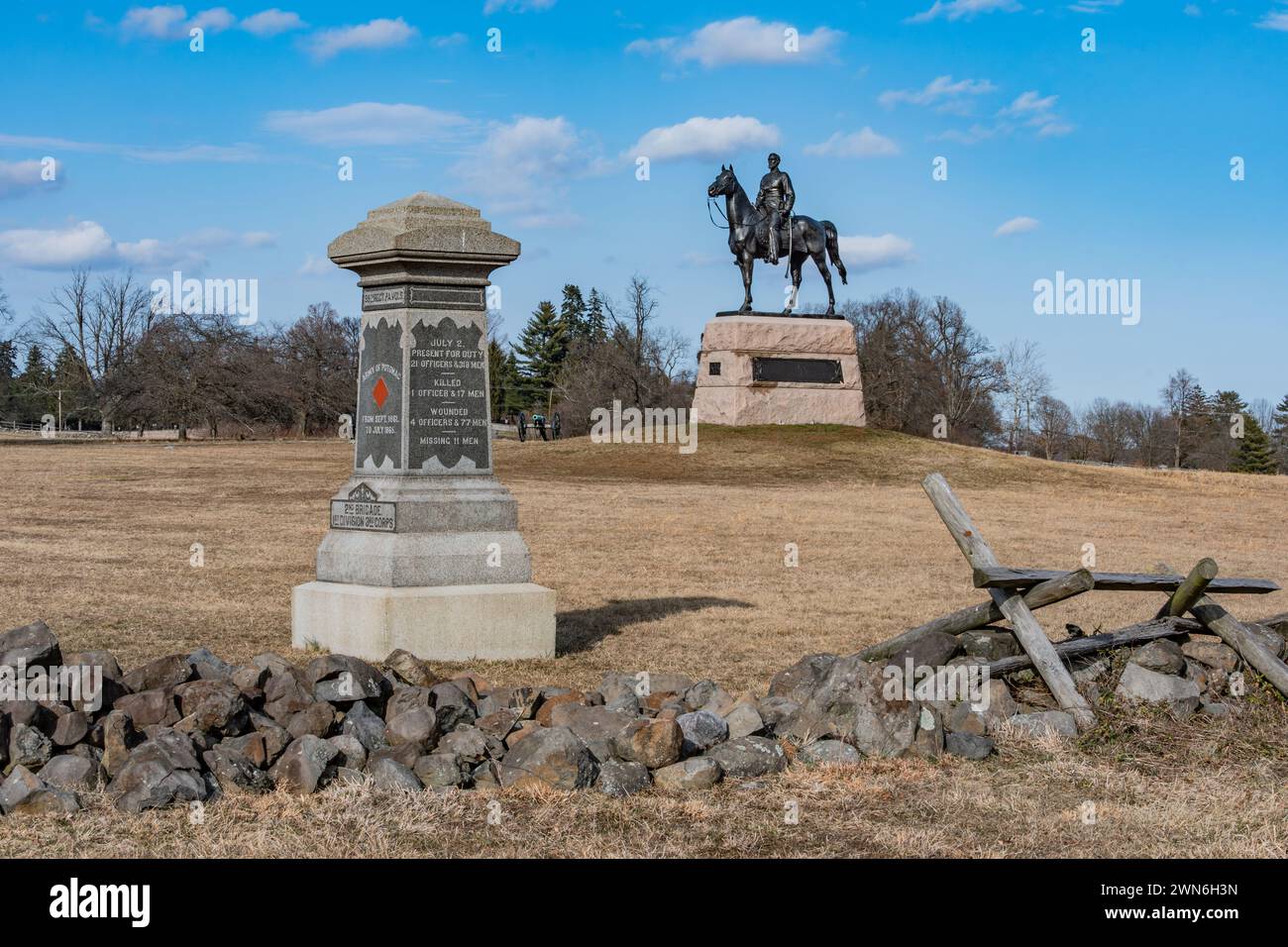 Monument to General Meade and the v88th Pennsylvania Regiment on Hancock Avenue, Gettysburg Pennsylvania USA Stock Photo