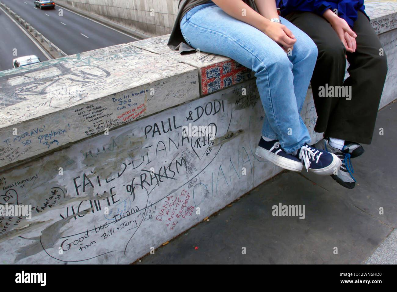 Paris France - jun 12, 1998 - tourists visit the Pont de l'Alma tunnel where on 31/8/97, Princess Diana was fatally killed in a car crash. The tunnel Stock Photo