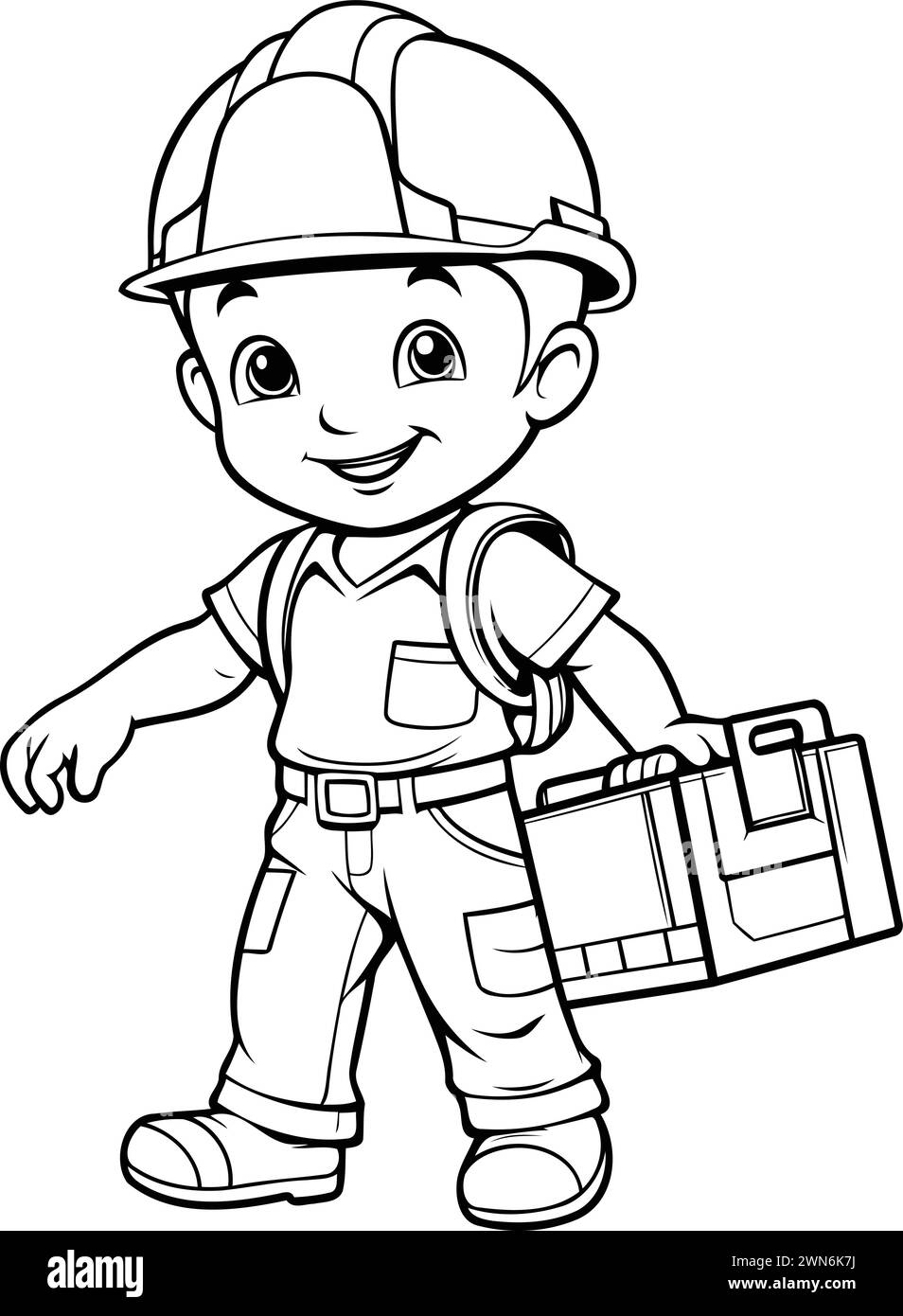 Illustration of a Little Boy Wearing a Hard Hat and Holding a Briefcase Stock Vector