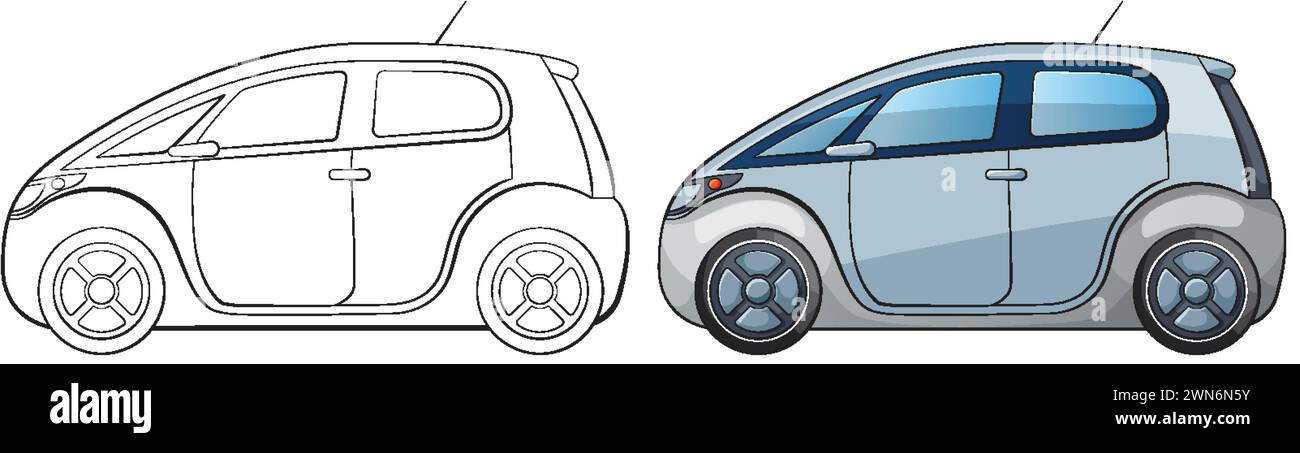 Stylized electric vehicle in two color variations. Stock Vector
