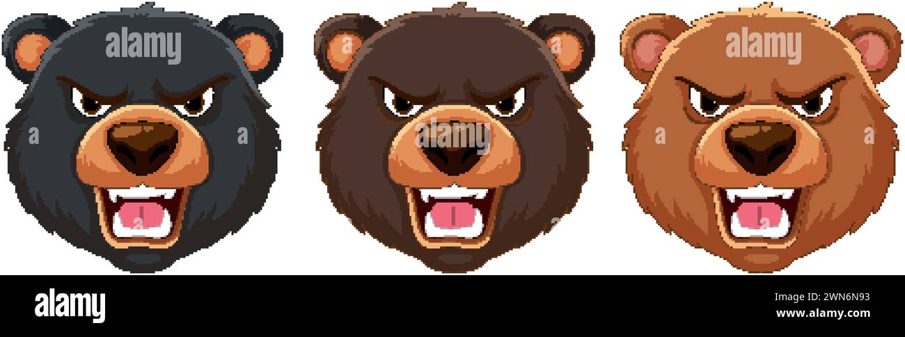 Three cartoon bear heads showing different expressions Stock Vector ...
