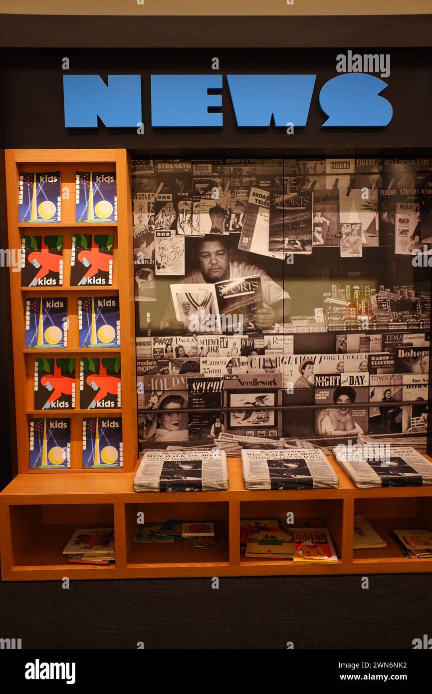 Images of a newsstand inside of Poster House Museum.Chelsea.Manhattan.New York City.USA Stock Photo