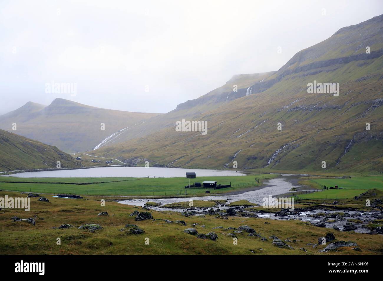 Landscape scenery at Saksun, Faroe islands Stock Photo