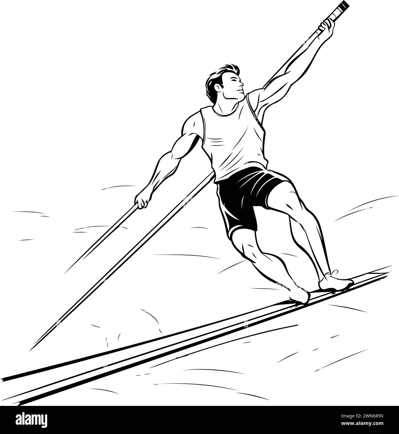 Athlete on cross-country skiing. black and white vector illustration