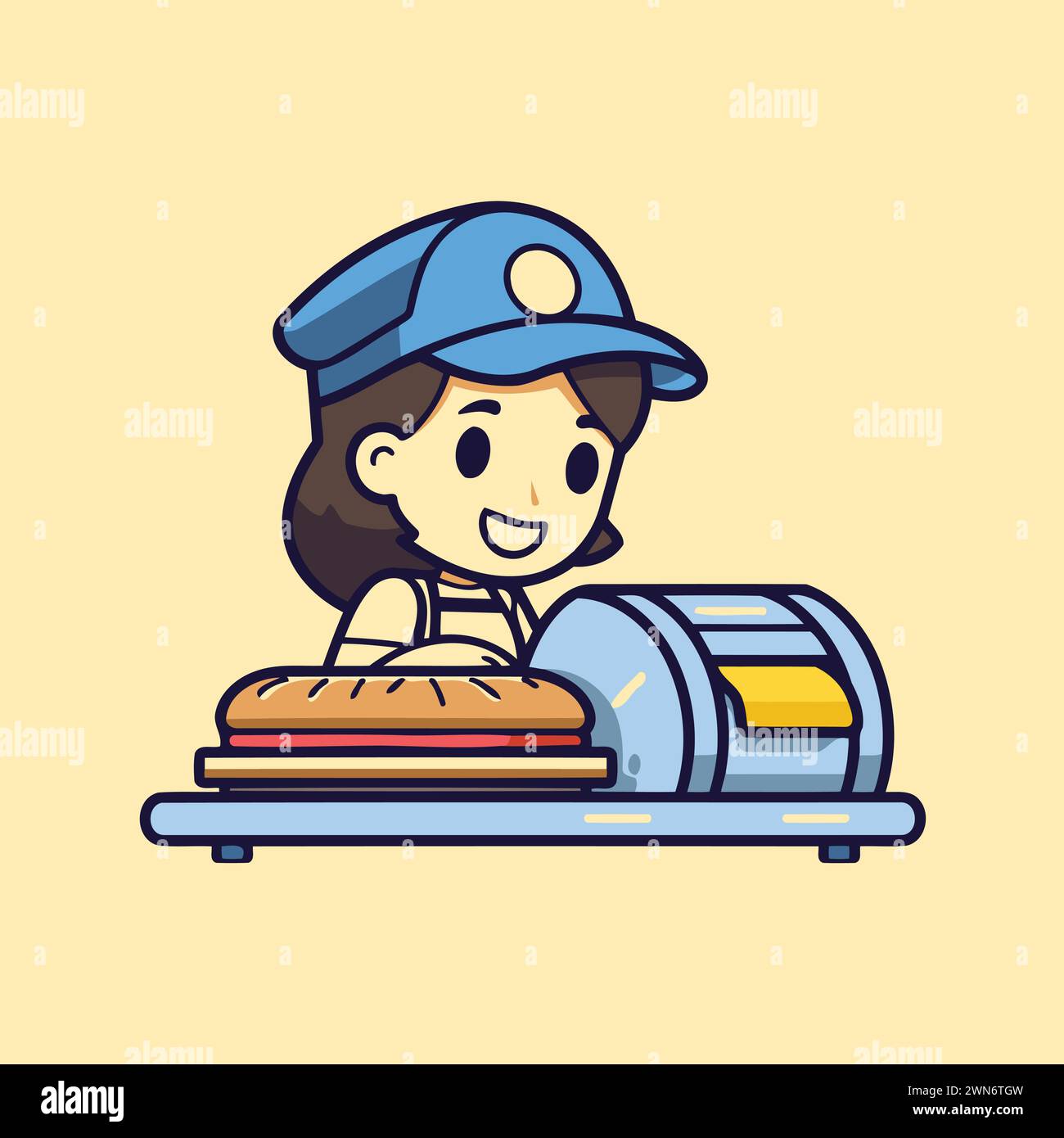 Illustration of a girl in a police cap with a sandwich Stock Vector ...