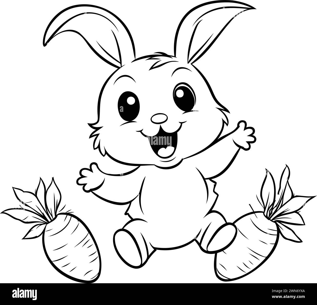 Easter bunny with carrots - Coloring book for children. Vector illustration. Stock Vector