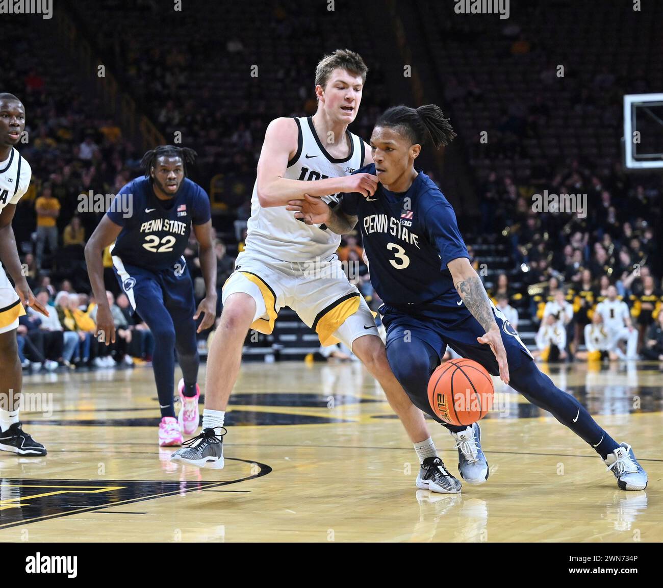IOWA CITY, IA - FEBRUARY 27: Penn State guard Nick Kern Jr. (3) drives