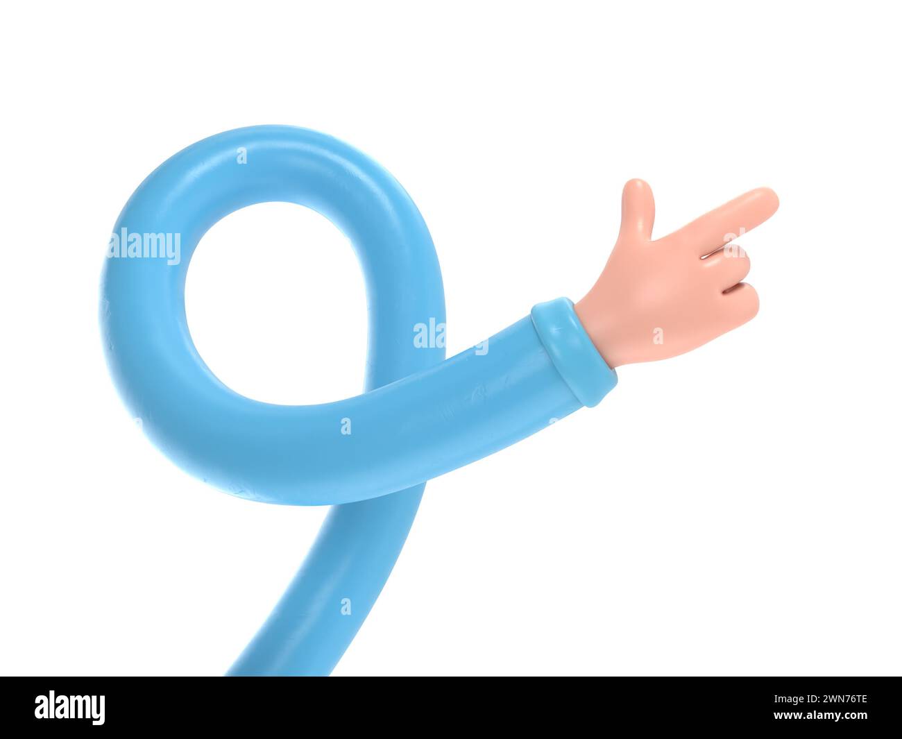 Cartoon Gesture Icon Mockup.Cartoon character hand pointing gesture. 3D rendering on white background.long arms concept. Stock Photo